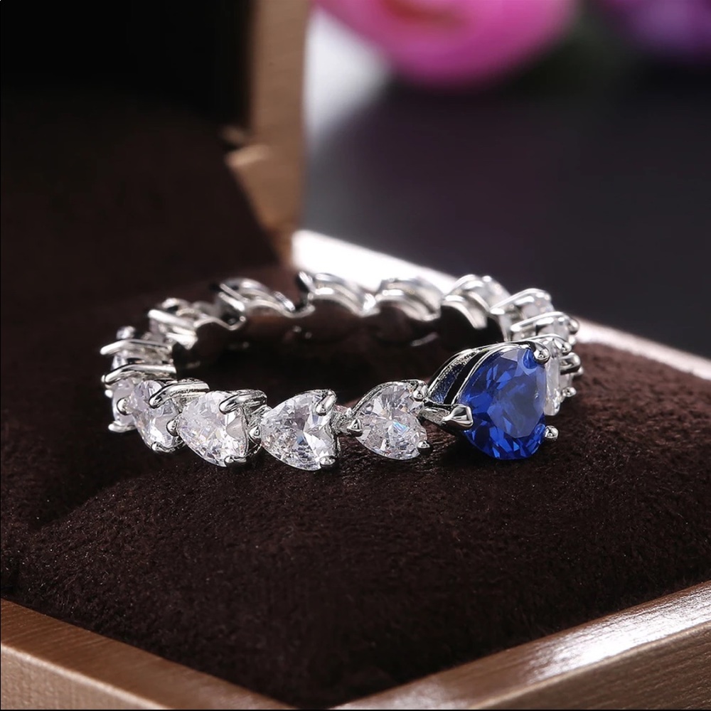 New 925 Silver Beautiful Heart Sapphire Ring - Picture 5 of 6